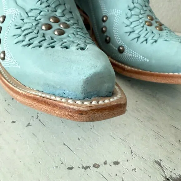 Lane COSSETTE Womens Cowboy Booties 6.5 Western Blue Leather Cowgirl Short Boots - Picture 8 of 13